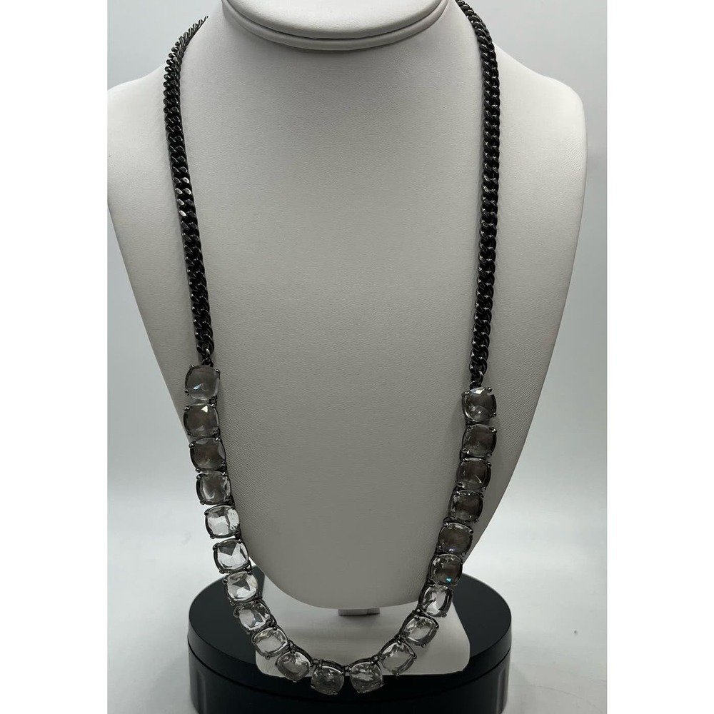 J. Crew Gunmetal Half Chain Half Clear Faceted Prong Set‎ Rhinestone Necklace